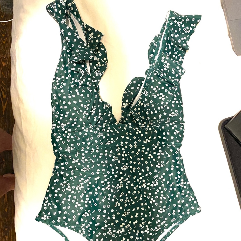 Green Floral one piece bathing suit